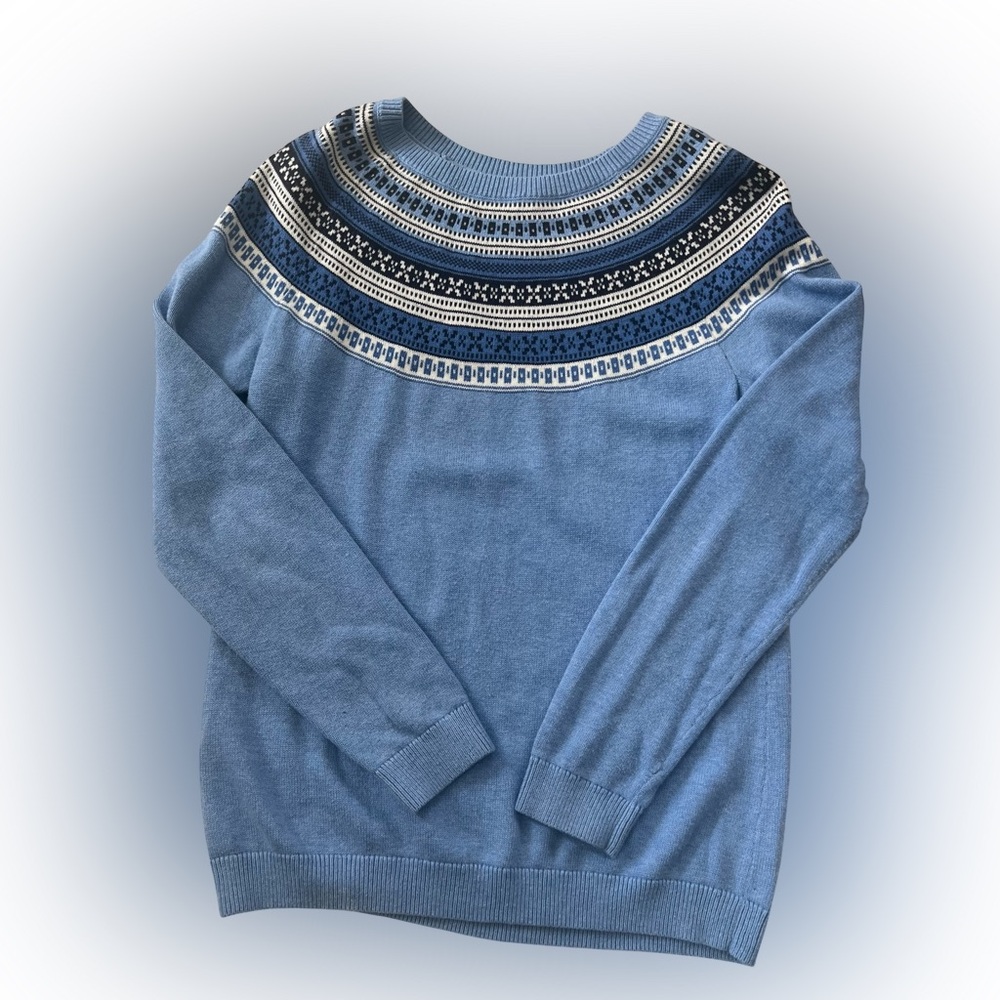 Talbots ~ Fair Isle Yoke Sweater  Blue Size Small